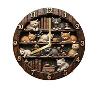 LOVIVER Orologio da Parete 2D dal Design retrò, Rotondo in Legno, Silenzioso, Elegante, Classico, a Tema Gatto, da Appendere al Muro, per Soggiorno, Ufficio, 8inch