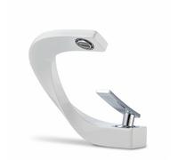 LOVIVER Rubinetto Bagno Lavabo Miscelatore Monocomando Bocca Piatta Rame Aeratore Base Rettangolare Adatto a Bagno Elegante Rinnovamento, Bianco E Argento