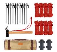 LOVIVER Set Completo di Picchetti per in Metallo con in Legno E Corde Rosse per Fissaggio di per attività Allaperto E Backpacking con Custodia con Manici
