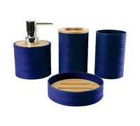 LOVIVER Set di Accessori per Il Bagno in 4 Pezzi con Porta Spazzolino E Dispenser di Sapone, Blu Scuro