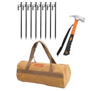 LOVIVER Set di picchetti da Campeggio Resistenti, 8 ancoraggi a Testa Piatta, Portatili per Uso Esterno, multifunzionali, Professionali, con Custodia, 25 Cm