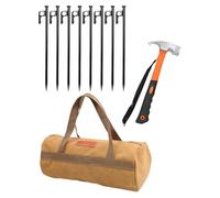 LOVIVER Set di picchetti da Campeggio Resistenti, 8 ancoraggi a Testa Piatta, Portatili per Uso Esterno, multifunzionali, Professionali, con Custodia, 30 Cm