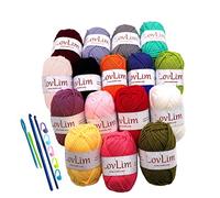 LovLim Kit di filati per uncinetto, 16 matasse di filato di cotone morbido, 910 metri, per uncinetto e lavoro a maglia, modelli gratuiti all'uncinetto/amigurumi, kit perfetto per principianti