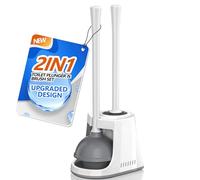 LOVLOY Set con stantuffo e scopino per WC, scopino e stantuffo per WC resistente, con supporto ventilato, scopino per WC 2 in 1 e set con stantuffo per la pulizia del bagno, confezione nuova (bianco,