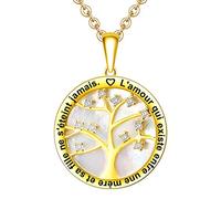 LOVORDS Collana da donna personalizzata incisa in argento 925/1000 ciondolo cerchio e albero della vita con madreperla bianca regalo innamorato per lei madre mamma nonna figlia, Argento sterling