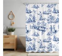 LOVOUS Tenda da doccia vintage francese Toile de Jouy, tende da doccia in tessuto blu e bianco per bagno, 183 x 183 cm, decorazione per la casa e il bagno