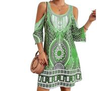 Lovraj Abito estivo da donna, leggero e arioso, con spalle scoperte, mini abito, taglie grandi, a mezza manica stampata, abito estivo, girocollo, per il tempo libero, verde, 4XL