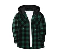Lovraj Camicia da uomo con cappuccio, a maniche lunghe, a quadretti, comfort fit, per il tempo libero, senza stiratura, a quadri con bottoni, camicia a maniche lunghe con tasche, verde, 3XL