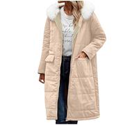 Lovraj Cappotto trapuntato, da donna, invernale, lungo, trapuntato, con calda imbottitura, taglie forti, reversibile, termico, reversibile, giacca invernale per attività all'aria aperta, beige., XL