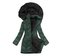 Lovraj Cappotto trapuntato, da donna, invernale, lungo, trapuntato, tinta unita, foderato, caldo, con cappuccio, in pile trapuntato termico, verde militare, XL