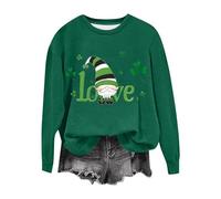 Lovraj Felpa da donna con quadrifoglio stampato in pile senza cappuccio St Patrik's Day maglione in pile festival irlandese a maniche lunghe top irlandese festivo girocollo a maniche lunghe, 02 verde