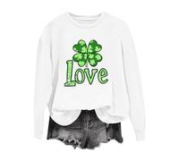 Lovraj Felpa da donna con quadrifoglio stampato in pile senza cappuccio St Patrik's Day maglione in pile festival irlandese a maniche lunghe top irlandese festivo girocollo a maniche lunghe, 01-bianco