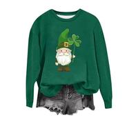 Lovraj Felpa da donna con quadrifoglio stampato in pile senza cappuccio St Patrik's Day maglione in pile festival irlandese a maniche lunghe top irlandese festivo girocollo a maniche lunghe, 03-verde