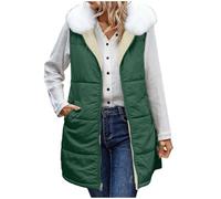 Lovraj Gilet senza maniche, lungo da donna, con calda imbottitura, invernale, reversibile, in pile, termico, con cappuccio, taglie grandi, tinta unita, verde, S