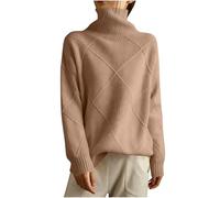 Lovraj Maglione a collo alto, da donna, invernale, caldo, in tinta unita, con collo alto, casual, a maniche lunghe, elegante maglione invernale, caffè, XL