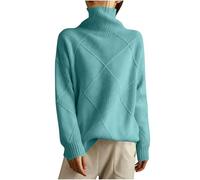 Lovraj Maglione a collo alto, da donna, invernale, caldo, in tinta unita, con collo alto, casual, a maniche lunghe, elegante maglione invernale, verde, L