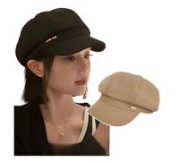 LOVSSU Classico A Quadri Francese Berretto Nero Celebrity Cappello Versatile Circonferenza della Testa Femminile Grande Che Mostra Il Viso Piccolo Cappello da Pittore Ottagonale(Khaki)