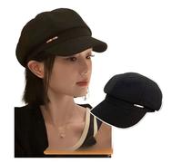 LOVSSU Classico A Quadri Francese Berretto Nero Celebrity Cappello Versatile Circonferenza della Testa Femminile Grande Che Mostra Il Viso Piccolo Cappello da Pittore Ottagonale(Black)