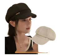 LOVSSU Classico A Quadri Francese Berretto Nero Celebrity Cappello Versatile Circonferenza della Testa Femminile Grande Che Mostra Il Viso Piccolo Cappello da Pittore Ottagonale(Creamy-White)