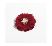 LOVSSU Fiori In Tessuto 6,5 cm perla rete garza chiffon artificiale fiore pizzo trim patch applique tessuto abito da sposa fiori fai te capelli(Red,5Pcs)