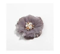 LOVSSU Fiori In Tessuto 6,5 cm perla rete garza chiffon artificiale fiore pizzo trim patch applique tessuto abito da sposa fiori fai te capelli(Gray,60Pcs)