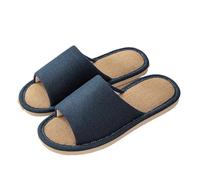 LOVSSU Pantofole In Tessuto Home Women Linen Slippers Beach Flat Soft Sandals Breathable Comfortable Non-Slip Slides Indoor Outdoor Men Slippers Per Donne Uomini(Dark Blue,36-37)