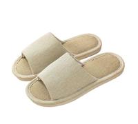 LOVSSU Pantofole In Tessuto Home Women Linen Slippers Beach Flat Soft Sandals Breathable Comfortable Non-Slip Slides Indoor Outdoor Men Slippers Per Donne Uomini(Beige,44-45)