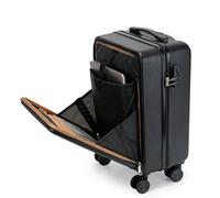 LOVSSU Valigia con apertura frontale for laptop, tasca for trolley, bagaglio a mano multifunzione, valigia da viaggio blocco password e ruota universale(Black-zipper,20(top open))