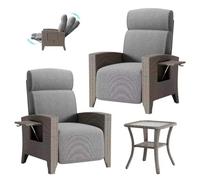 lovtuwr Poltrona in rattan, facile da pulire, con funzione relax e tavolo pieghevole, montaggio rapido, con copertura e cuscino spesso, resistente alle intemperie, per famiglia, balcone e giardino (B