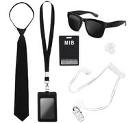 Lovunshuo Set di 6 accessori per costume da agente, servizio di sicurezza segreta, set con auricolare FBI CIA, occhiali da sole, cravatta con cerniera, carta d'identità, accessori per foto per donne e
