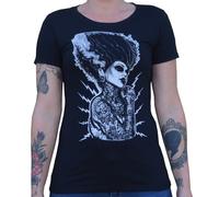 Lowbrow Art Demon Love Tattoo Maglietta Nera Frankenstein Bride Cotone