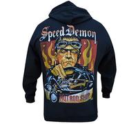 Lowbrow Art Felpa Con Zip Rockabilly Speed Demon Frankenstein Hot Rod Uomo Nera