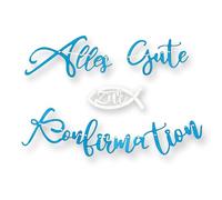 LowCarbonLife Ghirlanda per cresima "Alles Gute zur Konfirmation mit Fisch-Motiv - Glitter Hängdeko Banner Turchese 1,4 m - Cresima Decorazione per ragazzi e ragazze