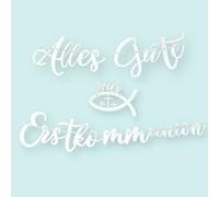 LowCarbonLife Ghirlanda per la prima comunione "Alles Gute zur First Kommunion con motivi di pesce, glitter per appendere striscioni argento, 1,6 m, decorazione per comunione, decorazione per ragazzi
