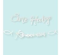 LowCarbonLife Ghirlanda per la prima comunione, con motivi di pesce, 1,7 m, decorazione per la comunione, decorazione per ragazzi e ragazze (argento B)