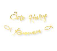 LowCarbonLife Ghirlanda per la prima comunione, "Prima Comunione con motivi di pesce, con glitter, decorazione da appendere in oro, 1,7 m, decorazione per comunione, decorazione per ragazzi e ragazze