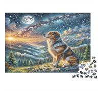 Lowchen - Carta premium - Pastore Australiano sulla rupe montana rocciosa di notte - Puzzle fai-da-te - Stimolante per la mente - Regalo per calza - 52x38cm/1000 pezzi