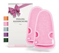 LoWell® 2 pezzi di guanti esfolianti - Guanto esfoliante per hammam per corpo e viso - Guida all'esfoliazione e 2 ventose come bonus - Rosa