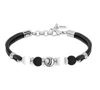 LOWELL Juventus Bracciale Sportivo B-JB006UPN, Nero e Argento, Design con Perline e Cordoncino Intrecciato, con Logo Ufficiale