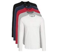 Lower East LE133 Maglietta a Maniche Lunghe, Nero/Blu (Scuro)/Rosso/Grigio (Chiaro mélange)/Bianco, 3XL (Pacco da 5) Uomo
