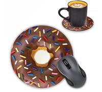 LOWORO Round Mouse Pad with Coasters Set Donut with Sprinkles Design Mouse Pad Non-Slip Rubber Mousepad Office Accessories Desk Decor Mouse