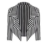 Loxdonz Giacca da donna classica con maniche a ¾ aperte sul davanti, a righe, crop, a cascata, giacca blazer cappotto cardigan, Nero/Bianco, 16-18