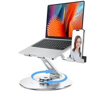 LOXP Laptop Stand with Phone Holder, Adjustable Laptop Stand with 360 Rotating Base, Aluminum Computer Mount Holder, Ergonomics Laptop Riser for Desk, Fits MacBook, up to 17.3" All Notebooks Silver