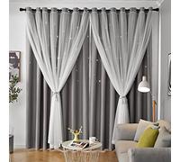 Loyala Tende con motivo stelle, a doppio strato, oscuranti per camera da letto, tende per bambini, lunghe 274 cm, set da 2 pannelli, grigio, 107 x 274 cm