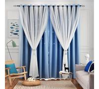 Loyala Tende oscuranti con motivo stelle per soggiorno, camera da letto, tende oscuranti per camera da letto per bambini, tende a doppio strato, lunghe 240 cm, set di 2 pannelli, 132 x 248 cm