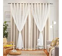 Loyala Tende oscuranti per camera da letto, motivo stelle, crema e avorio, lunghezza 274 cm, set a 2 pannelli, 132 x 274 cm