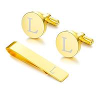 LOYALLOOK Set di gemelli e fermacravatta con iniziali neri per uomo personalizzati in rame gemelli e fermacravatta lettera alfabeto A-Z regalo per padre marito, metallo, rame.