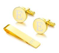 LOYALLOOK Set di gemelli e fermacravatta con iniziali neri per uomo personalizzati in rame gemelli e fermacravatta lettera alfabeto A-Z regalo per padre marito, metallo, rame.
