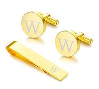 LOYALLOOK Set di gemelli e fermacravatta con iniziali neri per uomo personalizzati in rame gemelli e fermacravatta lettera alfabeto A-Z regalo per padre marito, metallo, rame.