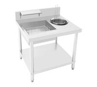 LoyaltyClivia Tavolo per la preparazione del pollo fritto in acciaio inox con contenitore e cestino, piano di lavoro commerciale per impanatura, ristoranti di pollo, hotel, mense